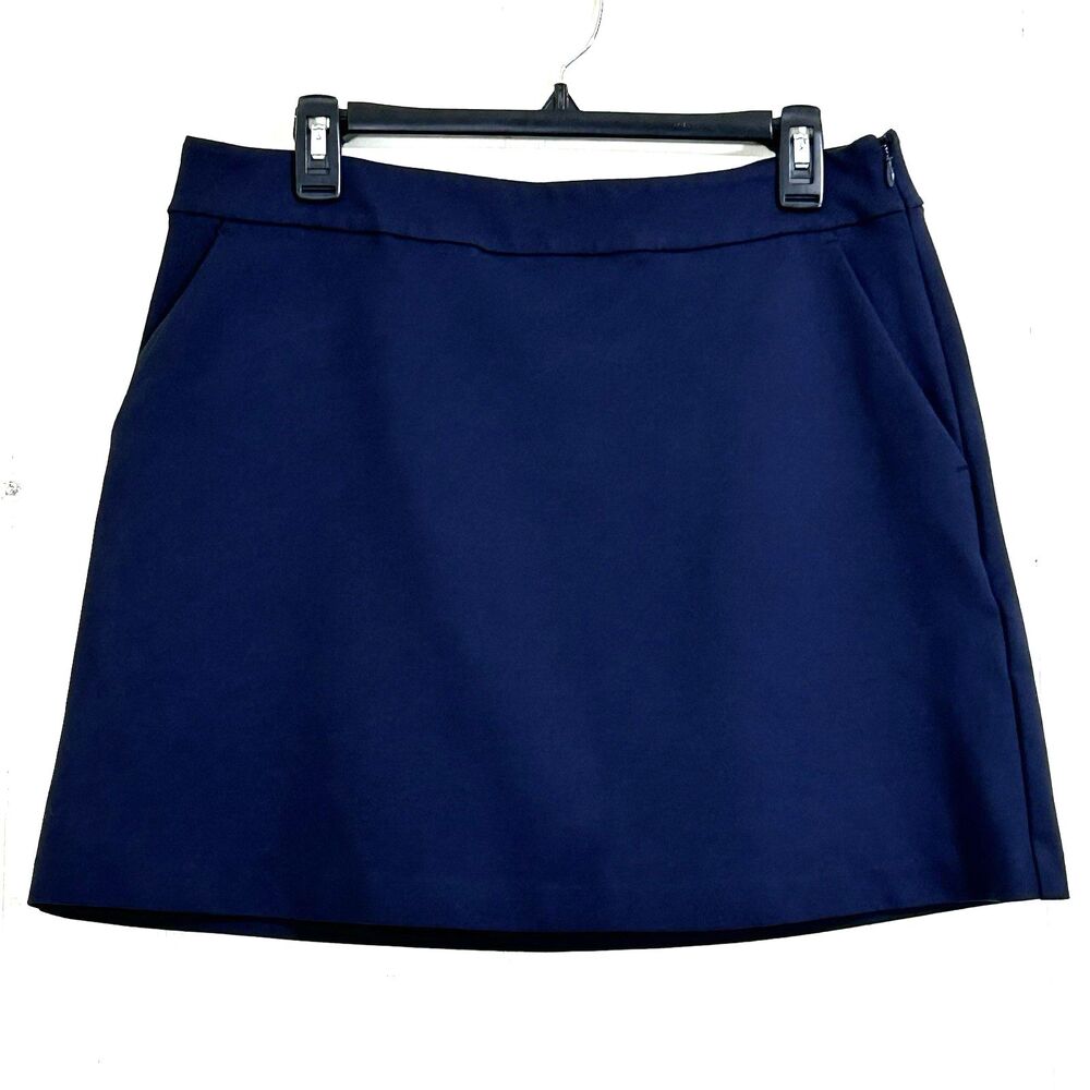 Boden Women's Mini Skirt Size 12 Navy Blue Jersey Straight Stretch Pockets Skirt